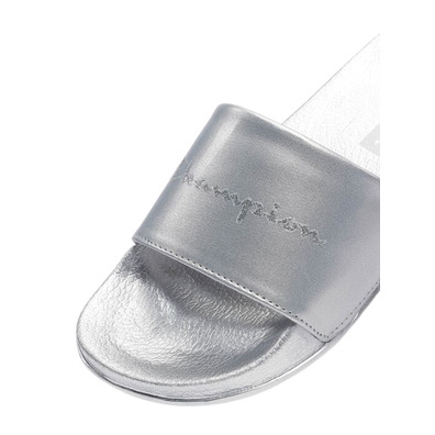 Champion Slide Queens Script Logo W "Silver"