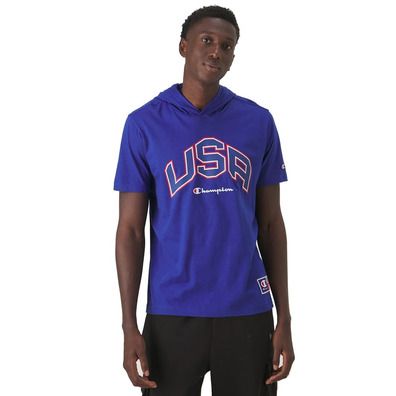 Champion Sport Lifestyle Basketball USA Logo Comfort Fit T-Shirt Hooded "Nautical Blue"