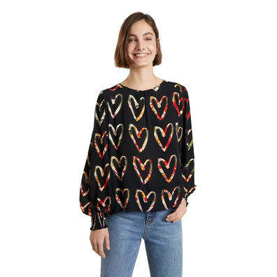 Desigual Loose Crepe Hearts Blouse (black)