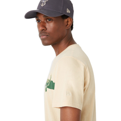 New Era Milwaukee Bucks Team Logo Stripe Tee "Maize"