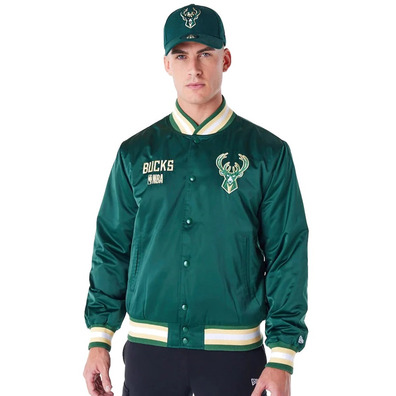 New Era NBA Milwaukee Bucks Satin Bomber Jacket "Dark Green"