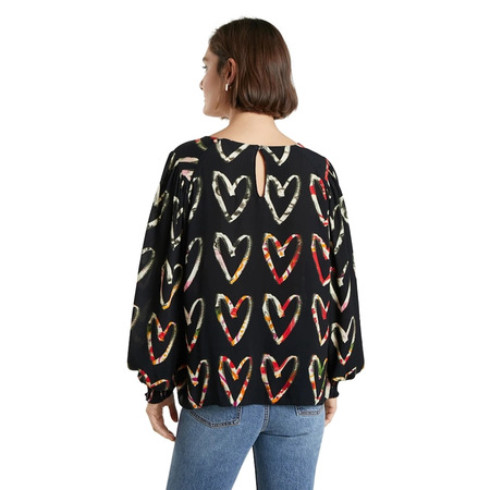 Desigual Loose Crepe Hearts Blouse (black)