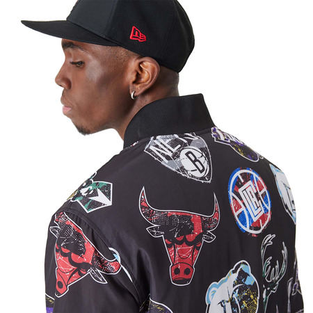 New Era NBA Team Logos All Over Print Bomber Jacket  "Black"