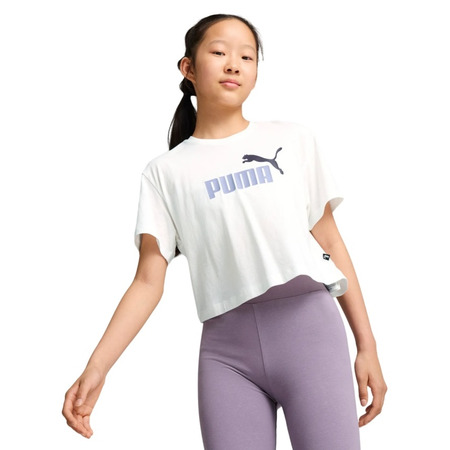 Puma Girls Logo Cropped Tee "White"