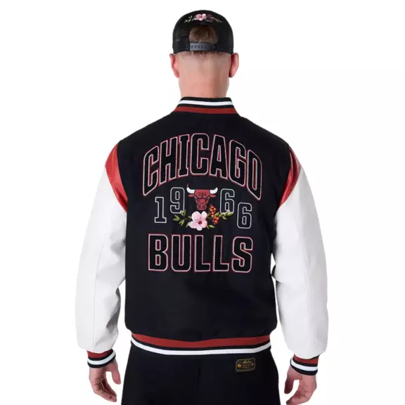 New Era NBA Chicago Bulls Floral Varsity Jacket "Black"