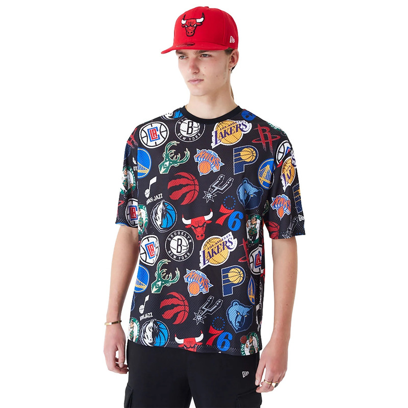 New Era NBA Logo Team All Over Print Mesh Oversized T-Shirt